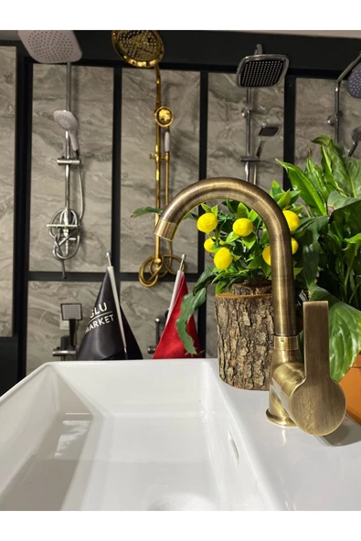 Antik Gold Diamond Design Lavabo Bataryası Eskitme Lavabo Bataryası ürün görseli 1