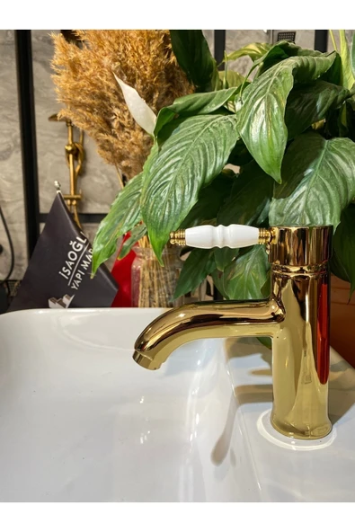 Gold Lavabo Bataryası Altın Lavabo Musluğu Porsalen Kulp Country Tasarım Gold Batarya ürün görseli 1