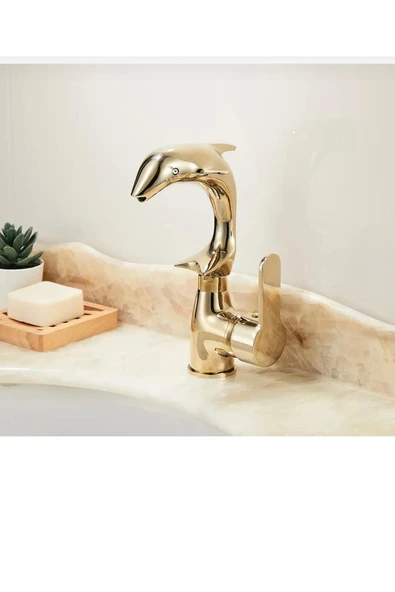 Gold Lavabo Bataryası Özel Tasarım Yunus Seri Vintage Gold Armatür ürün görseli 1