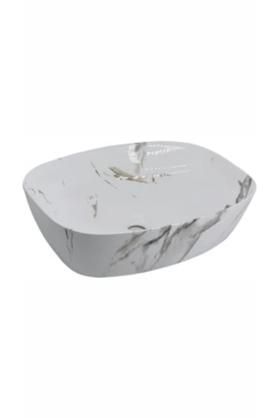 Beyaz Çanak Lavabo Mermer Desenli Seramik Lavabo 48*37 Ölçü Çanak ürün görseli 1