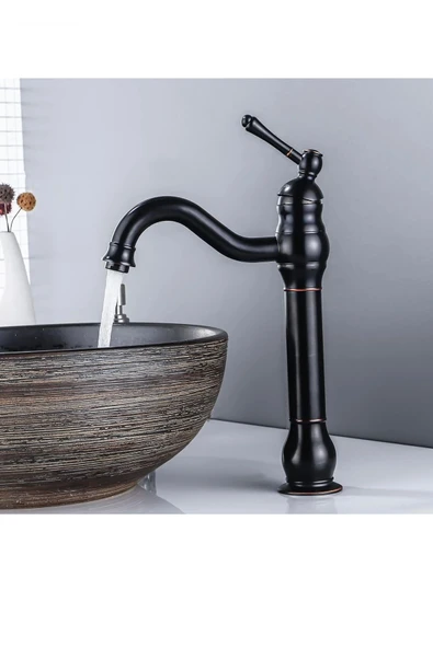 Siyah Çanak Lavabo Bataryası Siyah Vintage Armatür Çanak Lavabo Uyumlu Batarya ürün görseli 1