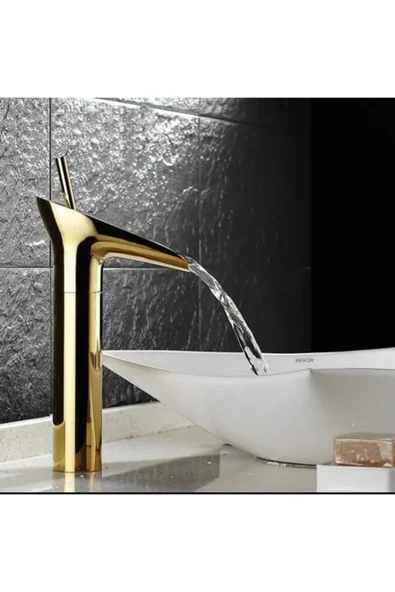 Çanak Lavabo Bataryası Gold Lavabo Musluğu Şelale Doğal Akışlı Batarya Çanak Uyumlu ürün görseli 1