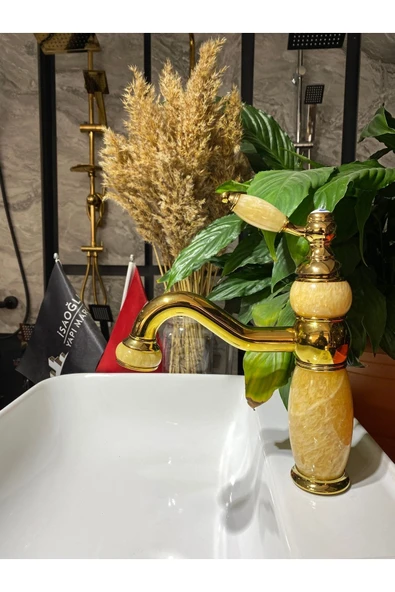 Gold Lavabo Bataryası Mermer Tasarımlı Altın Lavabo Musluğu ürün görseli 1
