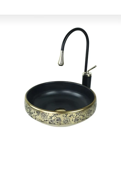 Çanak Lavabo Bataryası Gold Siyah Lavabo Musluğu Drop Design Armatür Çanak Lavabo Batarya ürün görseli 1