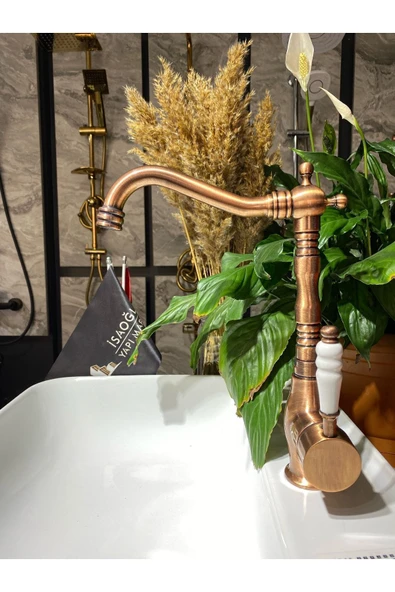 Mat Bakır Zen Design Rustik Mutfak Bataryası Bakır Evye Musluğu Eskitme Rustik Batarya ürün görseli 1