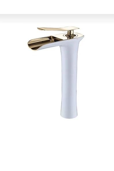 Çanak Lavabo Bataryası Gold Beyaz Şelale Lavabo Musluğu Naturel Akışlı Batarya ürün görseli 1