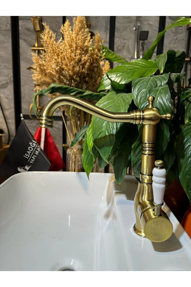 Antik Gold Lavabo Bataryası Zen Design Kolay Abdest Yüksek Lavabo Musluğu Mat Antik ürün görseli 1