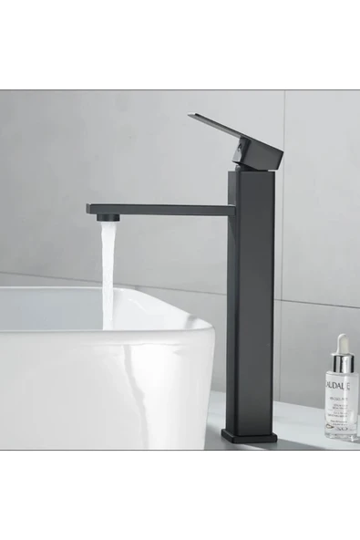 Çanak Lavabo Bataryası Siyah Lavabo Musluğu Mat Siyah Kare Çanak Bataryası ürün görseli 1