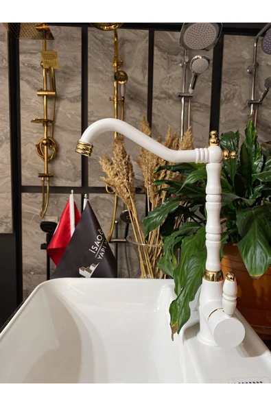 Gold Beyaz Zen Design Mutfak Bataryası Rustik Evye Bataryası ürün görseli 1