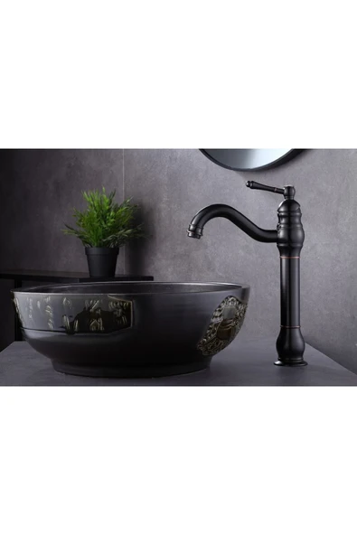 Siyah Çanak Lavabo Bataryası Polina Çanak Musluğu Country Design Siyah Lavabo Bataryası ürün görseli 1