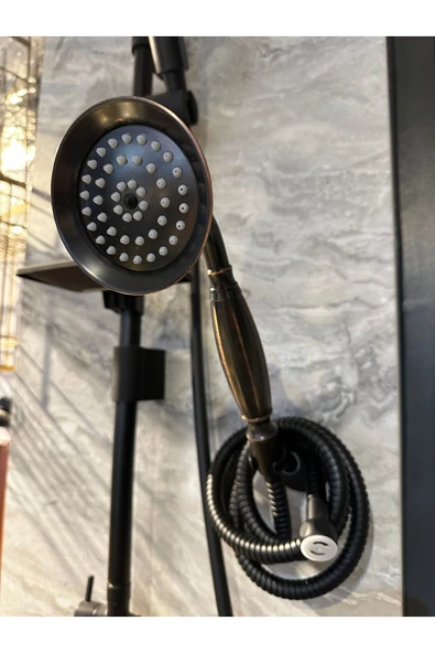 Siyah Duş Sistemi Klasik Vintage Tasarım Duş Seti Askı Aparatı Dahil Komple Set ürün görseli 1