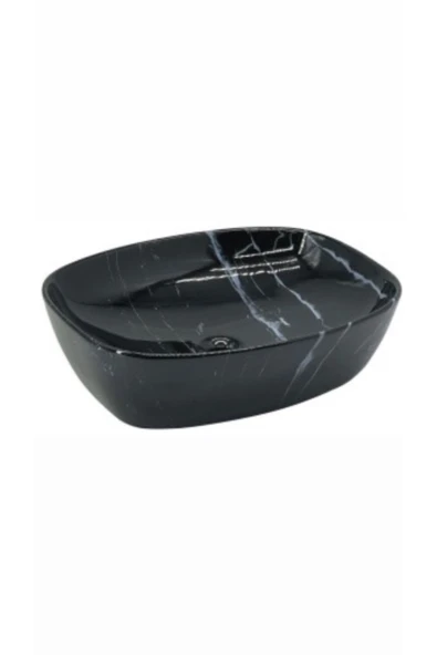 Siyah Çanak Lavabo Mermer Desen Seramik Lavabo 48*37*13 Ölçü ürün görseli 1