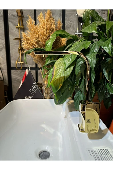Gold Lavabo Bataryası Kolay Abdest Yüksek Model Banyo Musluğu Kare Tasarım Armatür ürün görseli 1