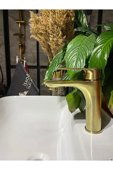 Mat Gold Lavabo Bataryası Mat Altın Lavabo Musluğu Premium Kare Modern Mat Gold Batarya ürün görseli 1