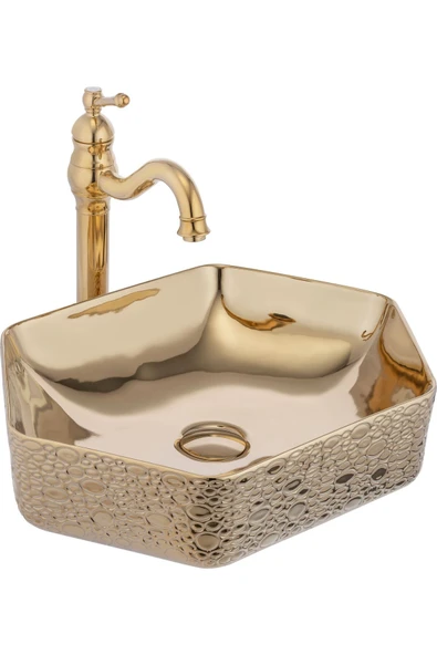 Gold Çanak Lavabo Seramik Banyo Lavabosu Altın 47X36 Armatür Hariçtir ürün görseli 1