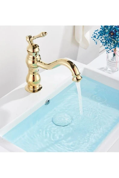 Gold Lavabo Bataryası Vintage Armatür Gold Lavabo Musluk Altın Batarya ürün görseli 1