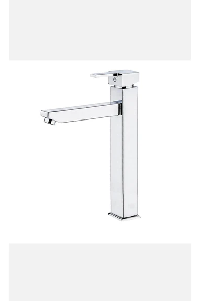 Çanak Lavabo Bataryası Kare Tasarım Çanak Armatür Yüksek Model Çanak Uyumlu Silver Gümüş ürün görseli 1