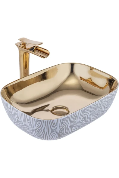 Gold Çanak Lavabo Zebra Tasarım Çanak Banyo Lavabosu 45X32 Batarya Hariçtir ürün görseli 1