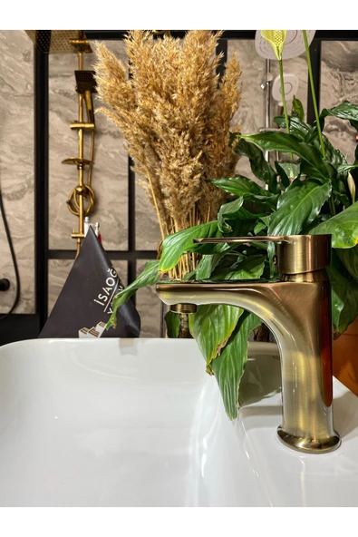 Antik Gold Royal Lavabo Bataryası Antik Eskitme Lavabo Musluğu Mat Altın Batarya Banyo Musluk ürün görseli 1