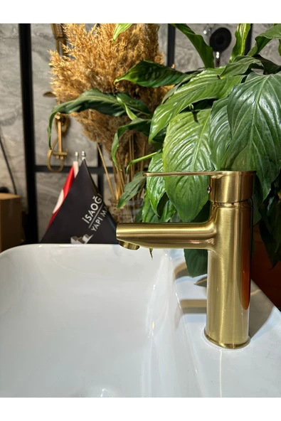 Mat Gold Lavabo Bataryası Frezya Lavabo Musluğu Mat Altın Armatür Fırçalanmış Gold Batarya ürün görseli 1
