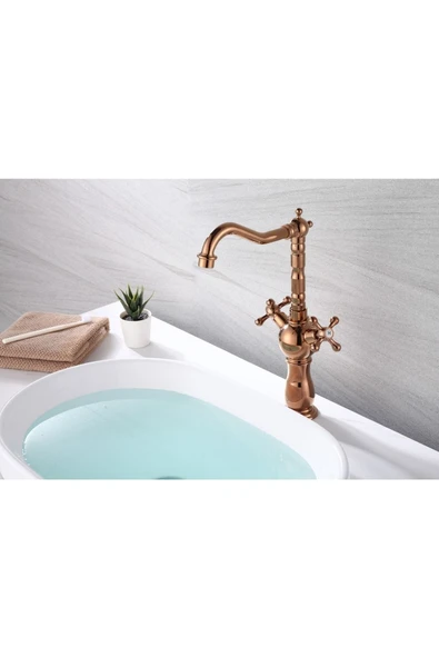 Bakır Çanak Lavabo Bataryası Bronz Lavabo Muslugu Vintage Model Çanak Lavabo Bataryası ürün görseli 1