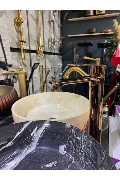 Bakır Çanak Lavabo Bataryası Bronz Lavabo Musluğu Kare Slim Tasarım Rose Bakır Batarya ürün görseli 1