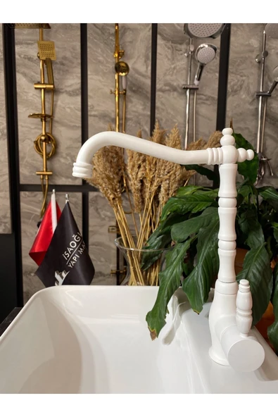 Mat Beyaz Zen Design Rustik Mutfak Eviye Bataryası Beyaz Mutfak Musluğu Beyaz Rustik Batarya ürün görseli 1