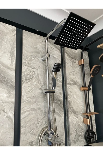 Duş Seti Tepe Yağmurlama Duş Sistemi Banyo Bataryası Dahil Set Robot Duş Seti Gümüş Renk Premium Set ürün görseli 1