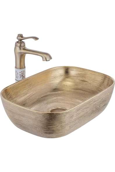 Çanak Lavabo Eskitme Seramik Lavabo Antik Eskitme Banyo Lavabosu 45X32 Batarya Hariçtir ürün görseli 1