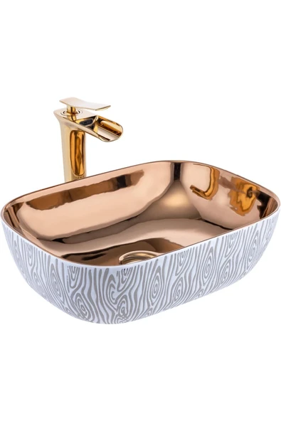 Çanak Lavabo Zebra Tasarım Gümüş Çanak Banyo Lavabosu Seramik 45x32 Batarya Hariçtir ürün görseli 1