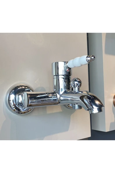 Banyo Bataryası Vintage Tasarım Porsalen Banyo Musluğu Pirinç 5 Yıl Garantili ürün görseli 1