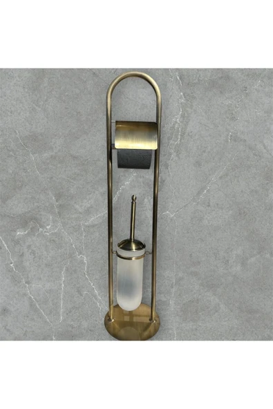 Antik Gold Ayaklı Tuvalet Kağıtlığı ve Klozet Fırçası Vintage Tasarım Pirinç Malzeme Antik Fırça ürün görseli 1