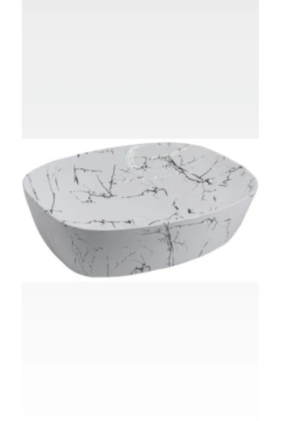 Beyaz Çanak Lavabo Mermer Desen Banyo Lavabo 48*37 Ölçü Seramik Lavabo ürün görseli 1