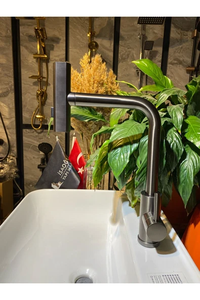 Antrasit Mutfak Bataryası Antrasit Gri Spiralli Evye Musluğu Uzayan Sistem Şelale Akışlı ürün görseli 1