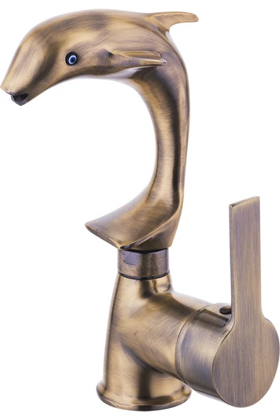 Antik Gold Lavabo Bataryası Yunus Balıklı Tasarım Özel Üretim Antik Eskitme Musluk ürün görseli 1