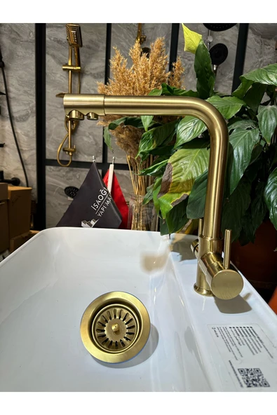 Mat Gold Arıtmalı Mutfak Bataryası Mat Gold Gider Dahil Set Fırçalanmış Gold Arıtıcılı Armatür ürün görseli 1