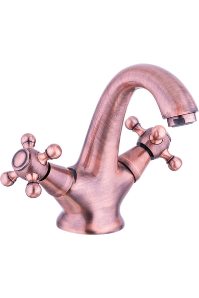 Bakır Lavabo Bataryası Bronz Musluk Klasik Özel Tasarım Armatür Mat Bakır Banyo Musluğu Vintage ürün görseli 1