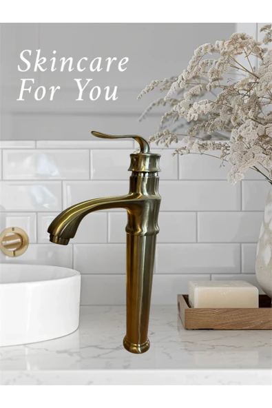 Mat Gold Çanak Lavabo Bataryası Vintage Model Yüksek Lavabo Armatürü Mat Altın ürün görseli 1