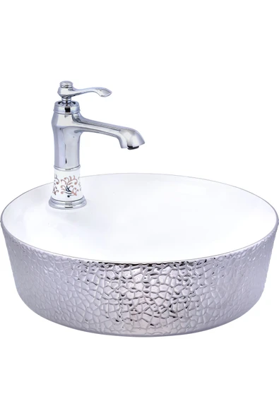 Çanak Lavabo Beyaz Gri Yuvarlak Çanak Lavabo Banyo Seramik Lavabo 43X43 Armatür Hariçtir ürün görseli 1