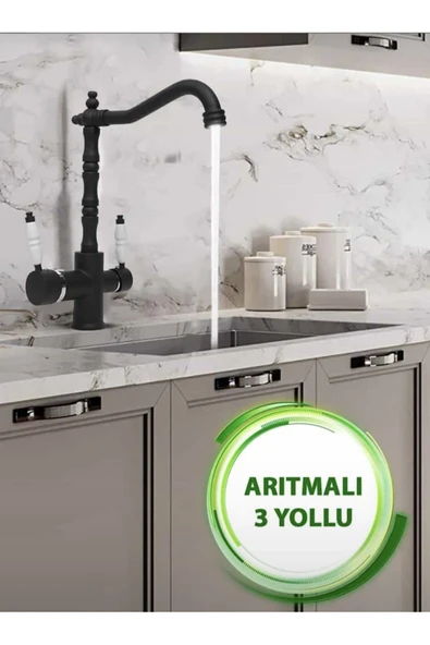 Arıtmalı Mutfak Bataryası Siyah Vintage Arıtmalı Musluk Arıtma Cihazlarına Uygun Rustik Batarya ürün görseli 1