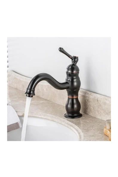 Siyah Klasik Lavabo Bataryası Vintage Armatür Banyo Bataryası ürün görseli 1