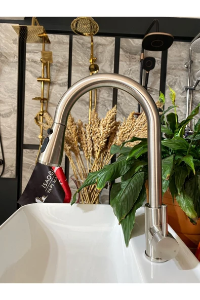 Inox Ginza Design Spiralli Mutfak Bataryası Spiralli Evye Musluğu Oynar Başlıklı Mutfak Bataryası ürün görseli 1