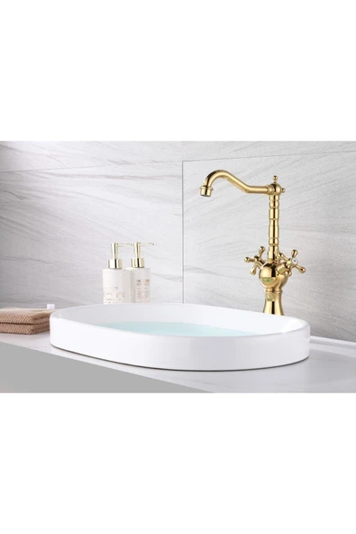 Gold Çanak Lavabo Bataryası Altın Çanak Lavabo Musluğu Vintage Model Lavabo Armatürü ürün görseli 1