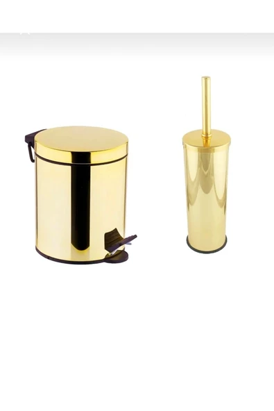 Gold Çöp Kovası Gold Fırça Set Banyo Aksesuar Gold Pedallı Kova Premium ürün görseli 1