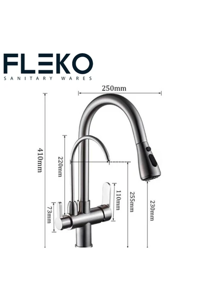 FLEKO Arıtmalı Spiralli Pull-out Mutfak Bataryası - Resim 4