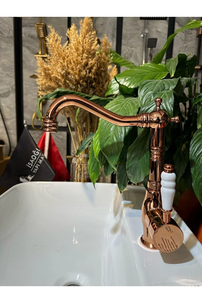 Rose Bakır Lavabo Bataryası Zen Design Kolay Abdest Yüksek Lavabo Musluğu Bronz Bakır ürün görseli 1