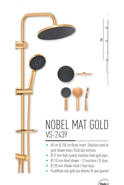 Mat Gold Duş Sistemi Mat Gold Tepe Yağmurlama Mat Altın Duş Seti ürün görseli 1