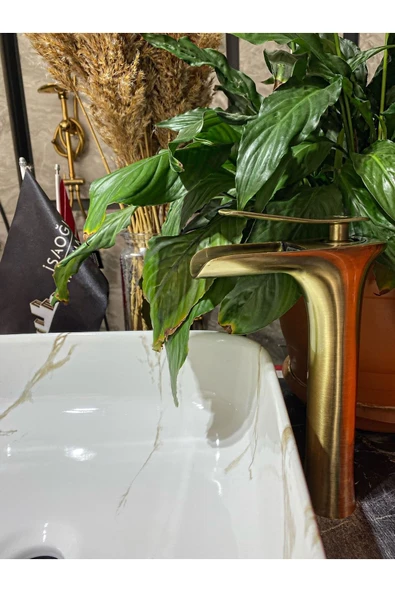 Mat Gold Şelale Çanak Lavabo Bataryası Antik Gold Şelale Lavabo Bataryası Eskitme Batarya ürün görseli 1