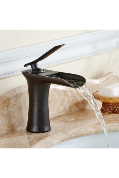 Siyah Renk Şelale  Banyo Lavabo Bataryası ürün görseli 1