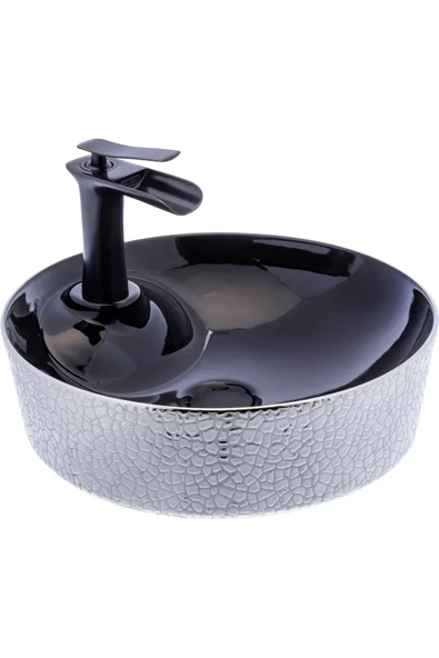 Siyah Çanak Lavabo Yuvarlak Banyo Çanak Lavabo Seramik 43X43 Armatür Hariçtir ürün görseli 1